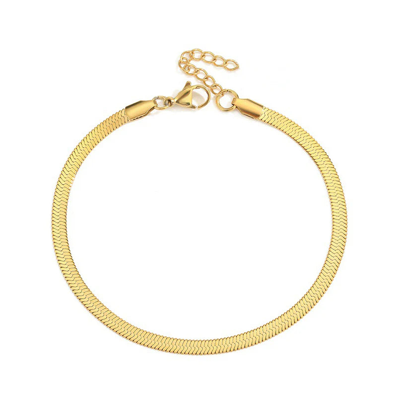 Gold Serpentine Anklet for Women — 18K Gold Plated, Snake Chain, Adjustable