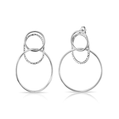 925 Sterling Silver Diamond-Cut Multi Circle Hoop Stud Earrings