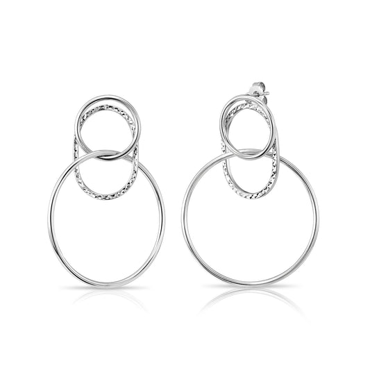 925 Sterling Silver Diamond-Cut Multi Circle Hoop Stud Earrings