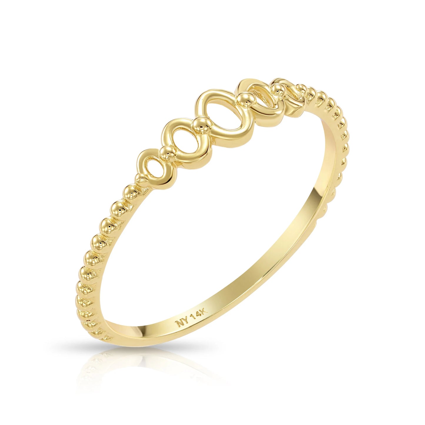 14K Gold Oval Link Ring – Stackable Beaded Band Ring for Her