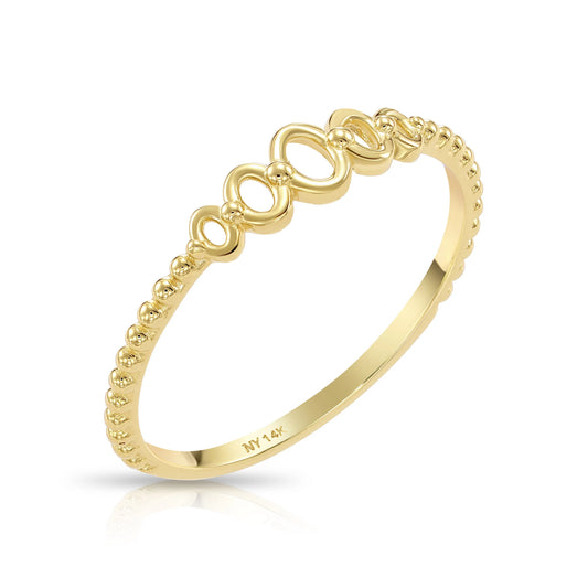14K Gold Oval Link Ring – Stackable Beaded Band Ring for Her