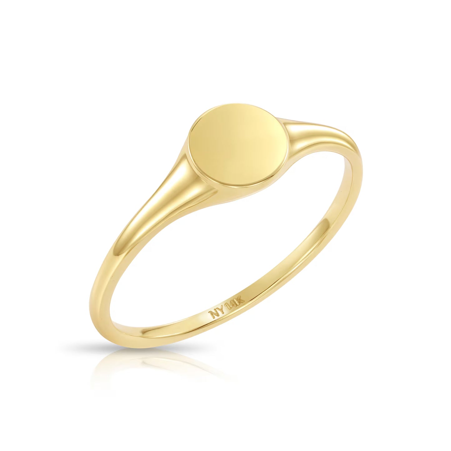 Solid 14K Gold Round Signet Ring – Dainty Stackable Ring for Her