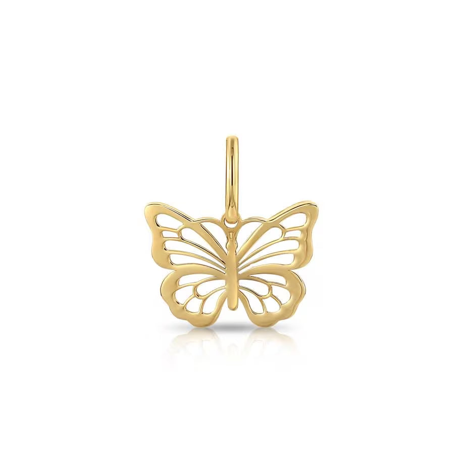 14K Gold Butterfly Pendant Necklace with Delicate 18" Cable Chain