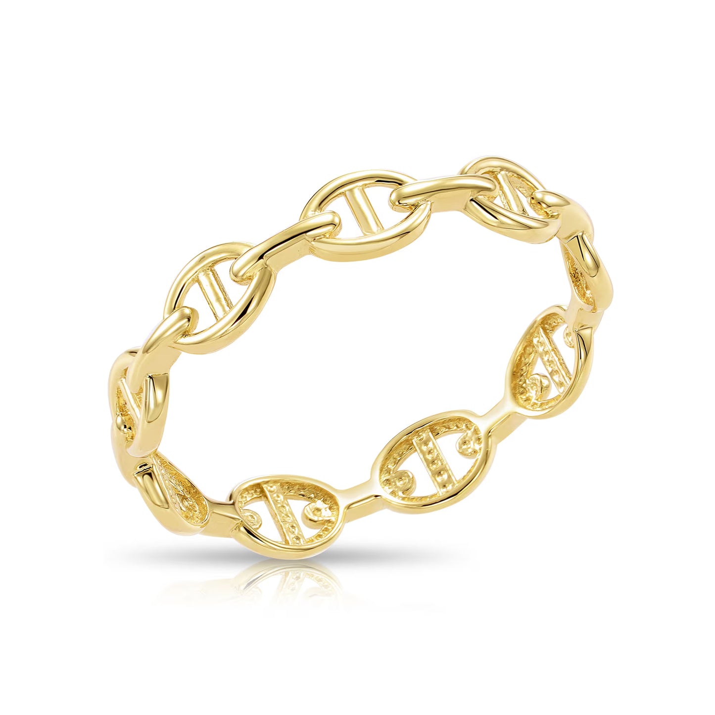 14K Gold Mariner Chain Ring – Dainty Stackable Chain Design