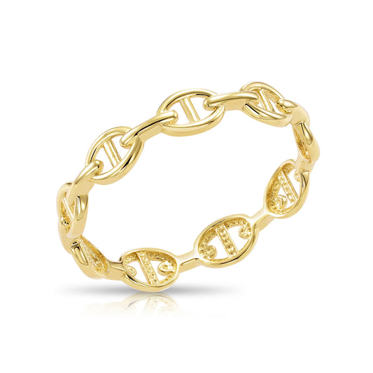 14K Gold Mariner Chain Ring – Dainty Stackable Chain Design