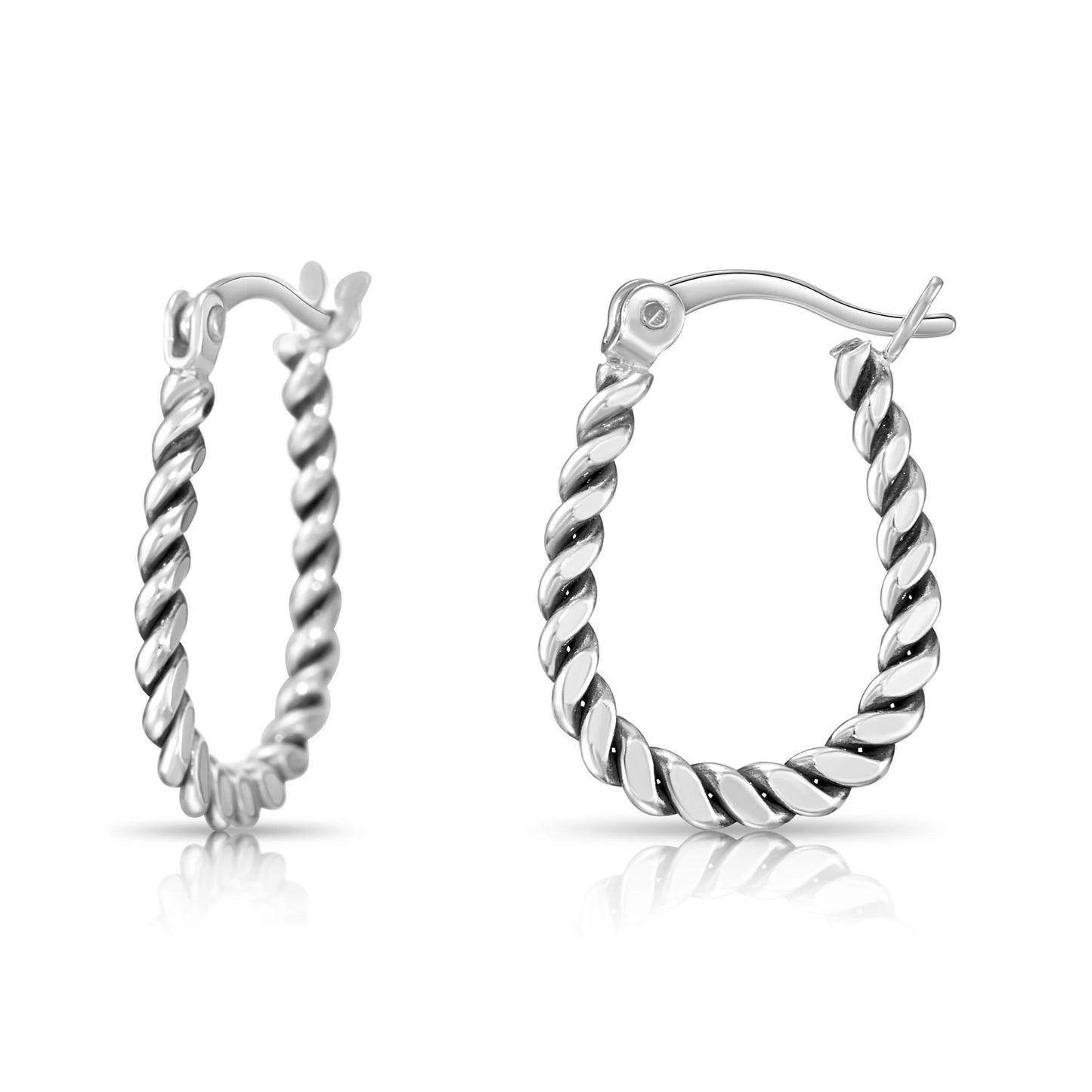 925 Sterling Silver Twisted Rope Oval Hoop Earrings