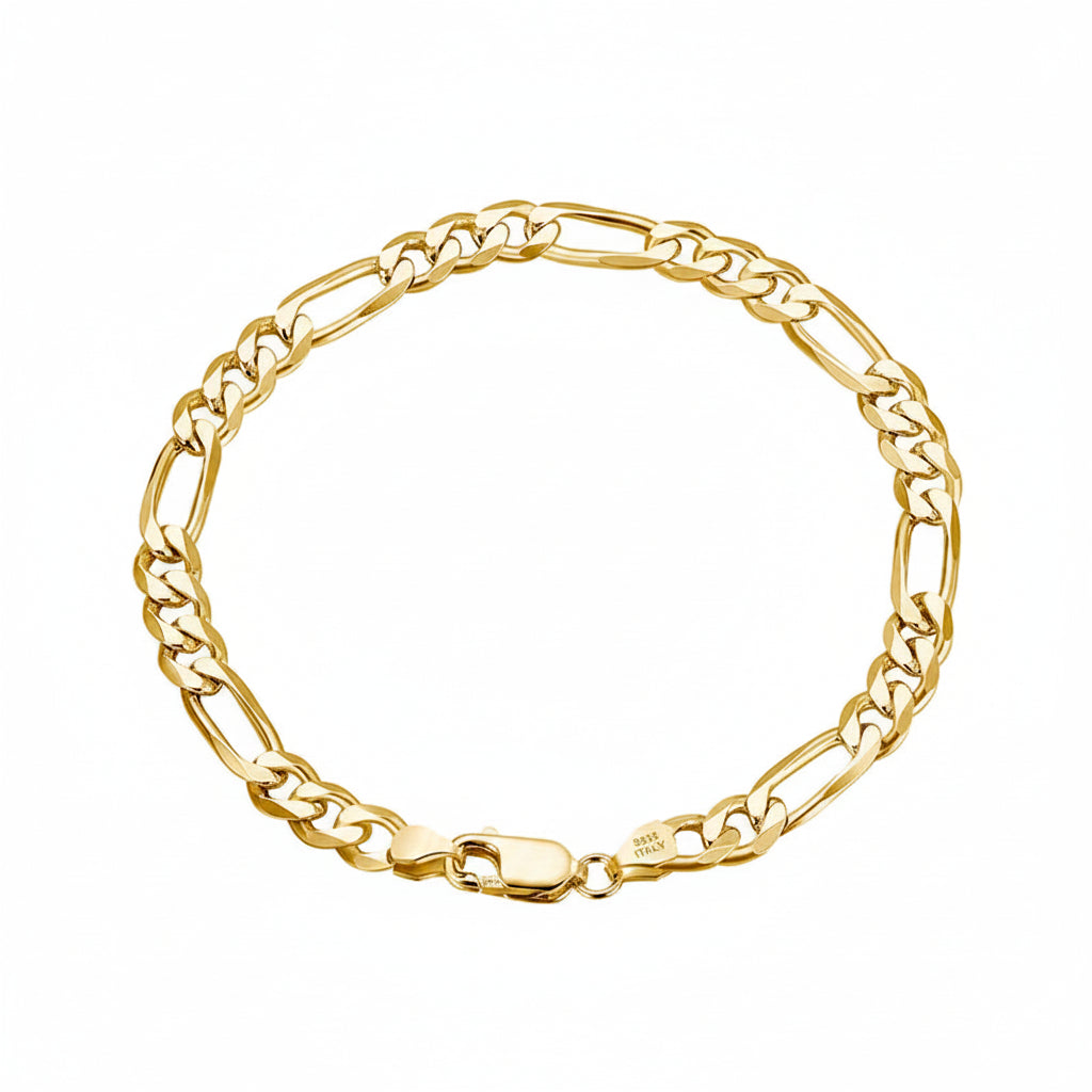 Italian 925 Sterling Silver Men Bracelet 5.0Mm Diamond-Cut Figaro Chain Bracelet for Women Wide Thick Bracelet SB66