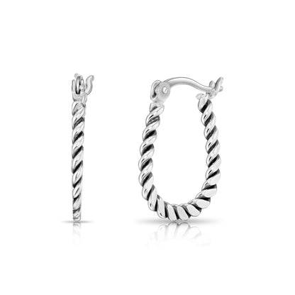 925 Sterling Silver Twisted Rope Oval Hoop Earrings