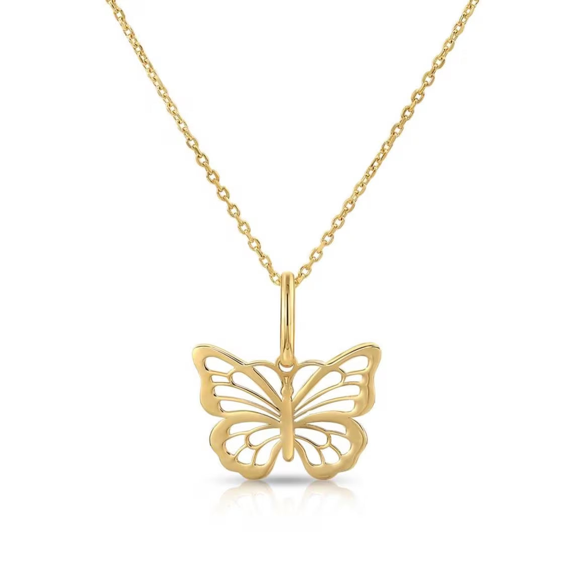 14K Gold Butterfly Pendant Necklace with Delicate 18" Cable Chain