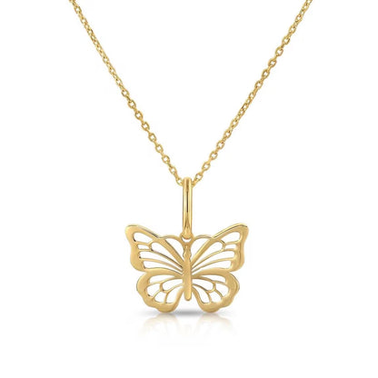 14K Gold Butterfly Pendant Necklace with Delicate 18" Cable Chain