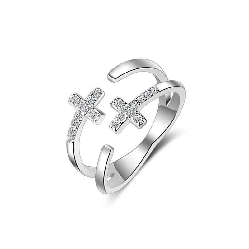 Silver 925 Jewelry Silver Rings for Women 925 Sterling Silver Trendy Cross Finger Ring Size Adjustable Support Dropship