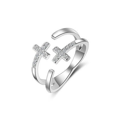 Silver 925 Jewelry Silver Rings for Women 925 Sterling Silver Trendy Cross Finger Ring Size Adjustable Support Dropship