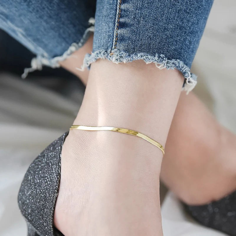 Gold Serpentine Anklet for Women — 18K Gold Plated, Snake Chain, Adjustable