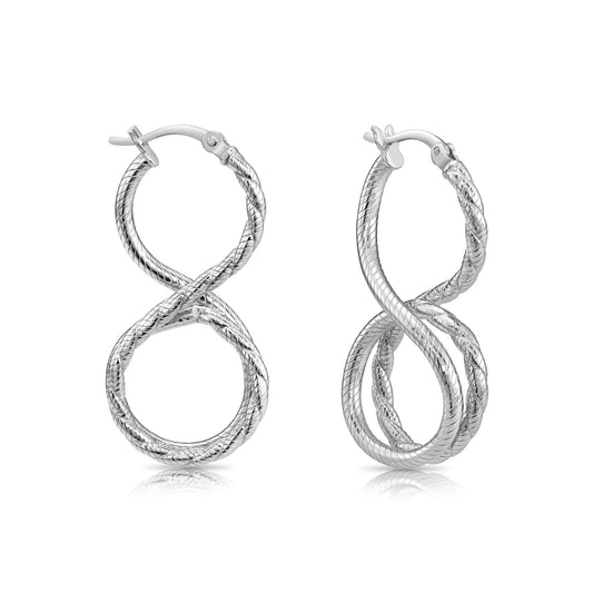 925 Sterling Silver Diamond-Cut Infinity Hoop Earrings with Hand-Engraved Design
