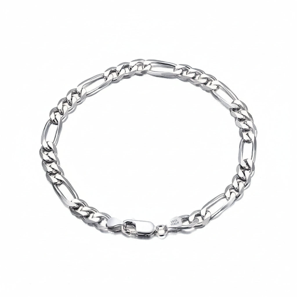 Italian 925 Sterling Silver Men Bracelet 5.0Mm Diamond-Cut Figaro Chain Bracelet for Women Wide Thick Bracelet SB66