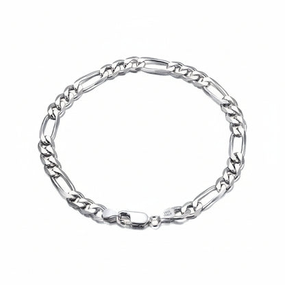 Italian 925 Sterling Silver Men Bracelet 5.0Mm Diamond-Cut Figaro Chain Bracelet for Women Wide Thick Bracelet SB66