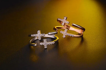 Silver 925 Jewelry Silver Rings for Women 925 Sterling Silver Trendy Cross Finger Ring Size Adjustable Support Dropship