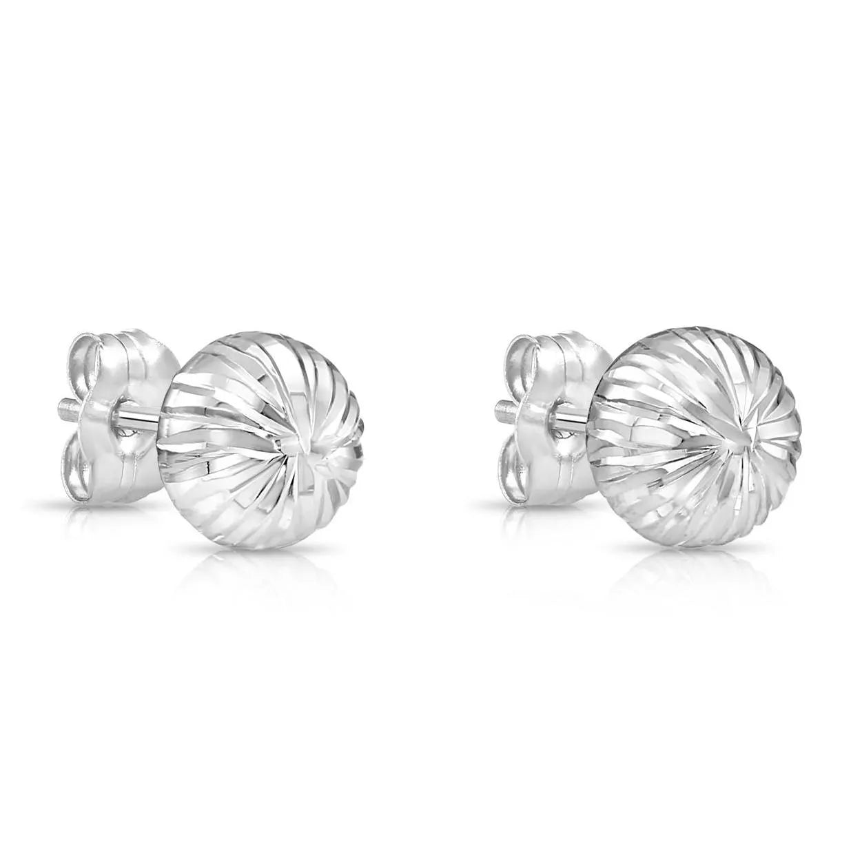14K Gold Diamond-Cut Sparkle Ball Stud Earrings with Secure Butterfly Pushbacks – 3mm–8mm