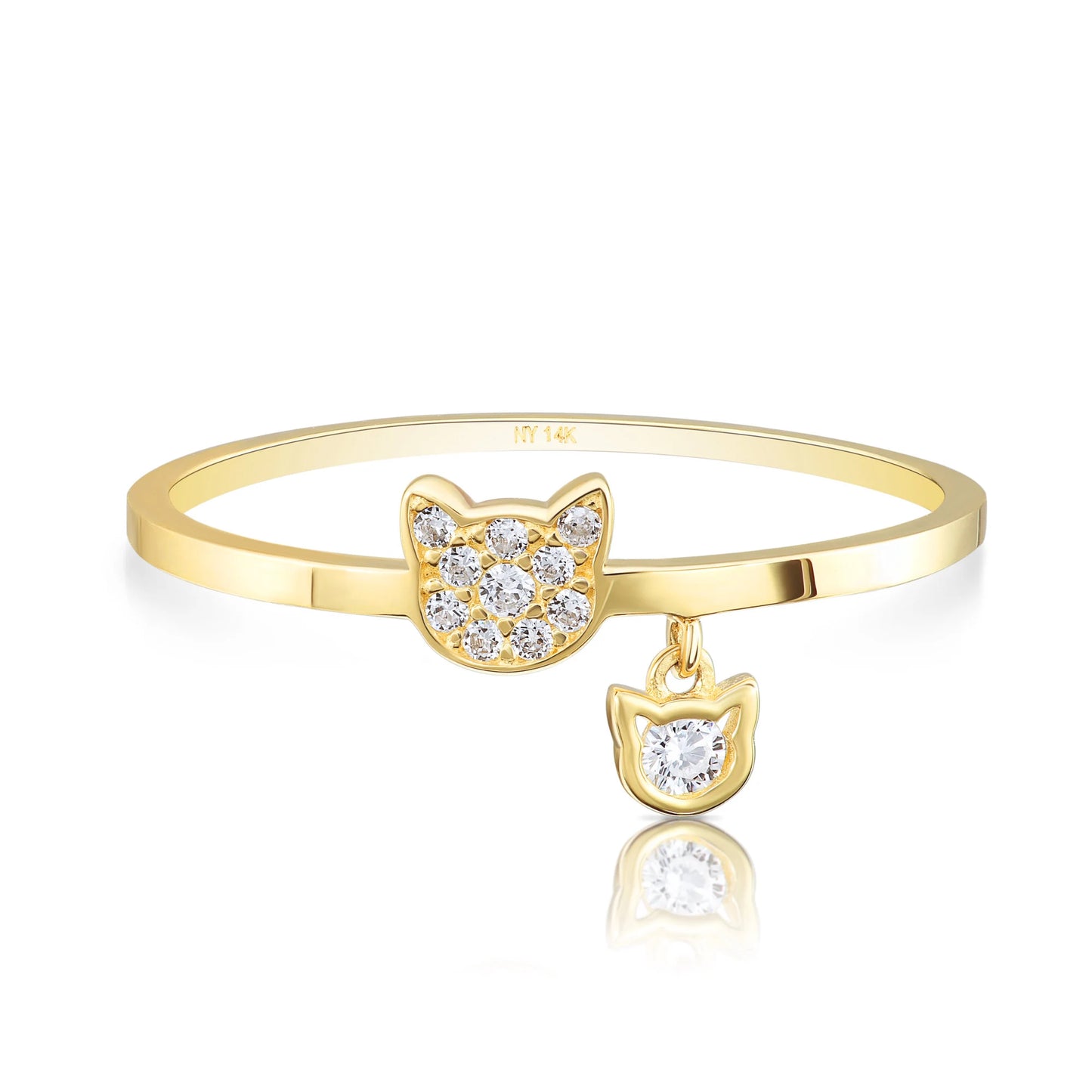 14K Gold Kitty CZ Ring – Dainty Stackable Cat Band