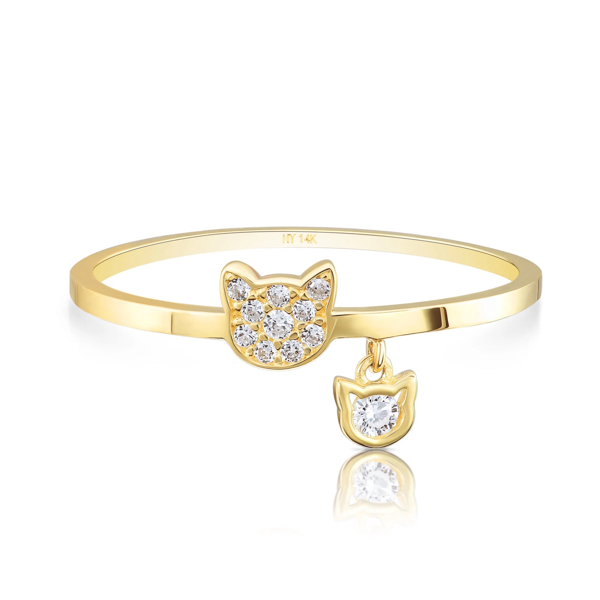 14K Gold Kitty CZ Ring – Dainty Stackable Cat Band