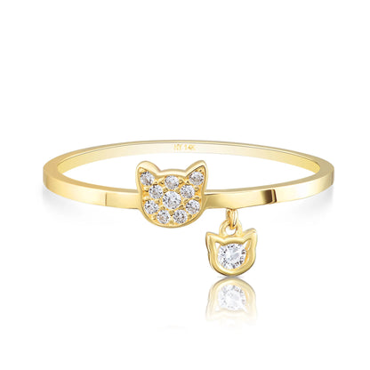 14K Gold Kitty CZ Ring – Dainty Stackable Cat Band