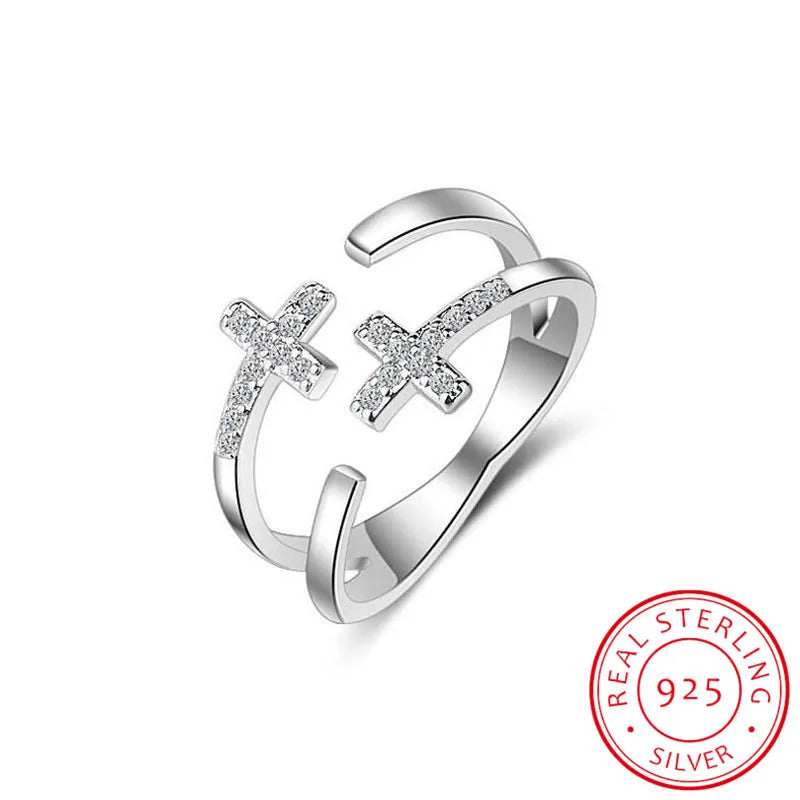 Silver 925 Jewelry Silver Rings for Women 925 Sterling Silver Trendy Cross Finger Ring Size Adjustable Support Dropship