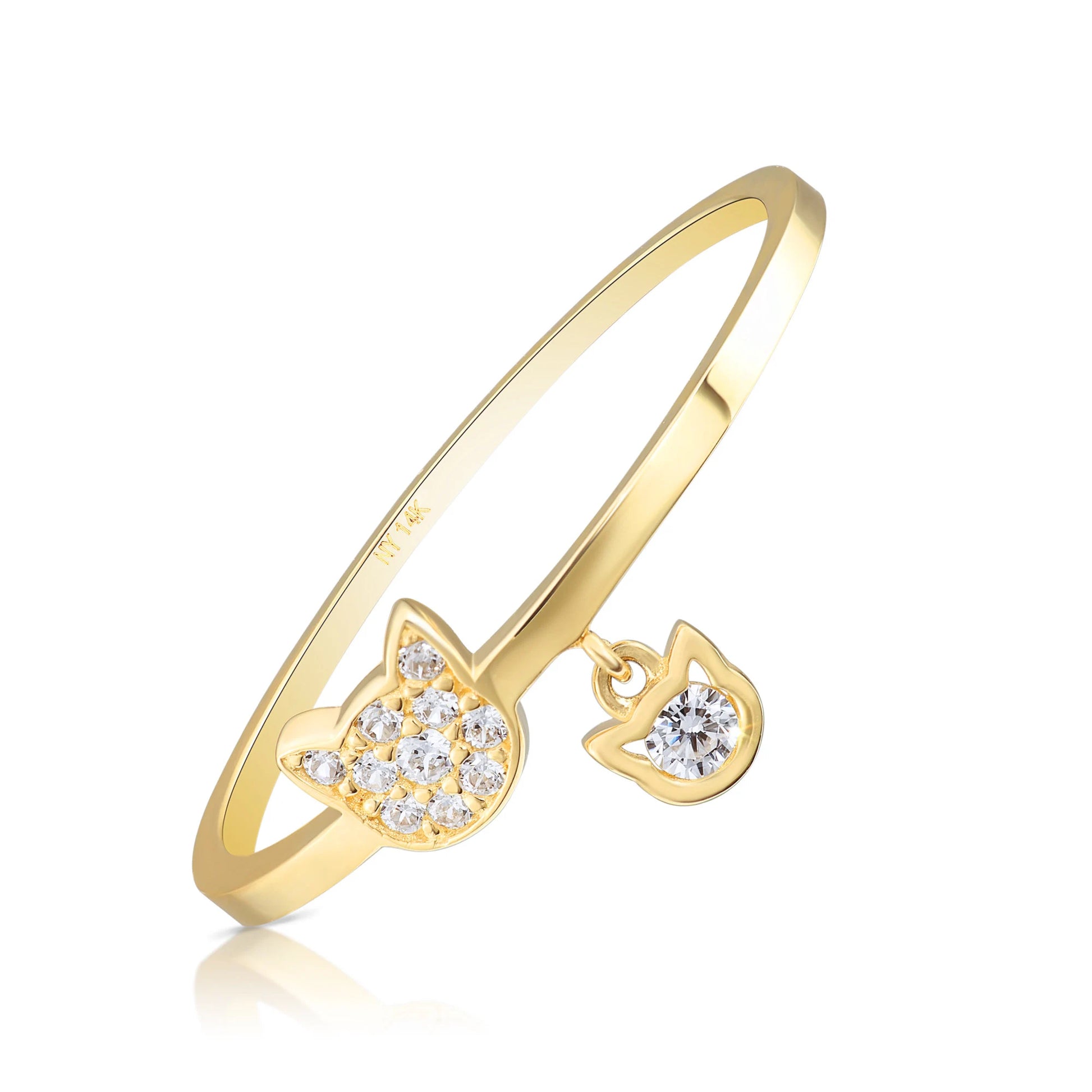 14K Gold Kitty CZ Ring – Dainty Stackable Cat Band