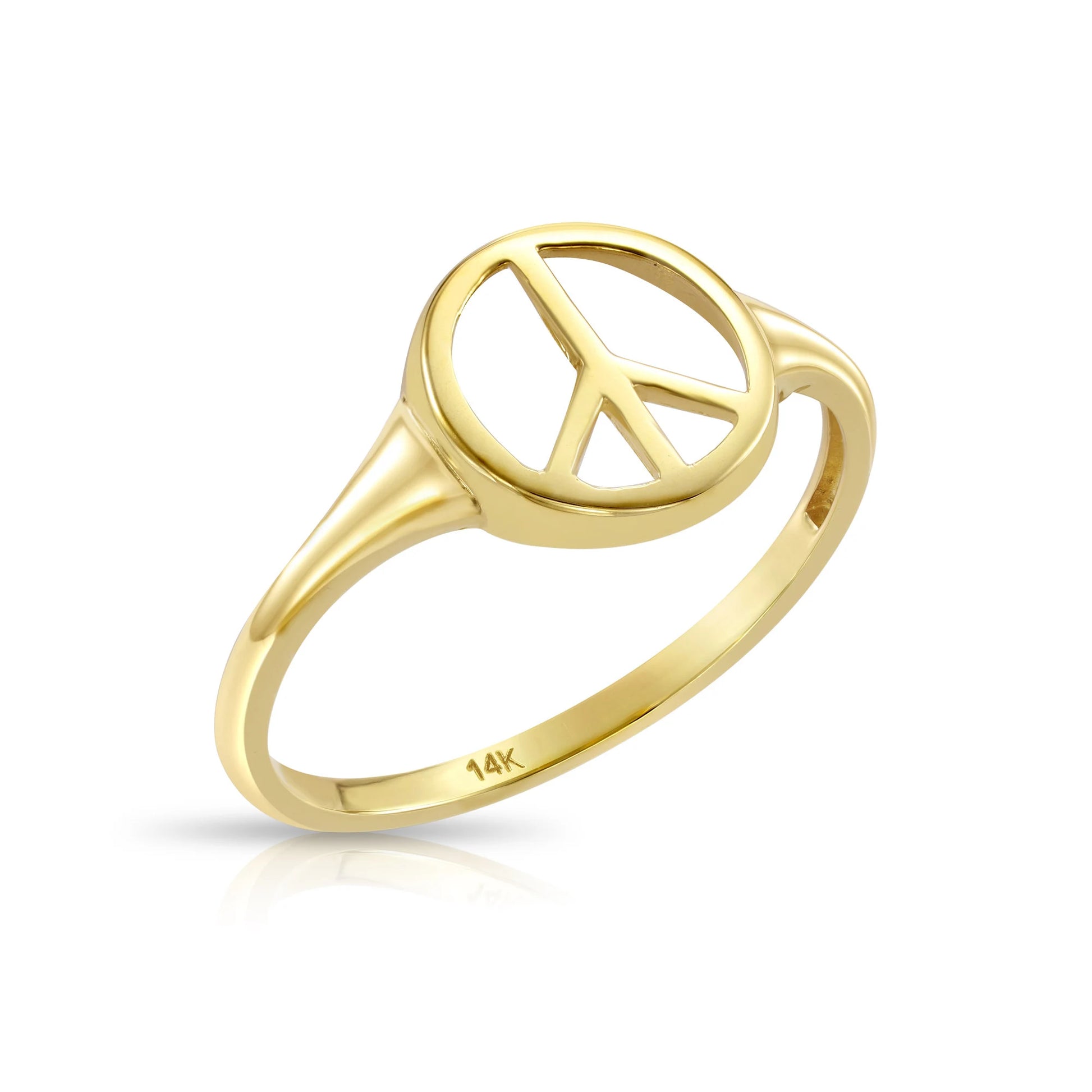 Solid 14K Gold Peace Sign Ring – Dainty Stackable Signet Ring for Her