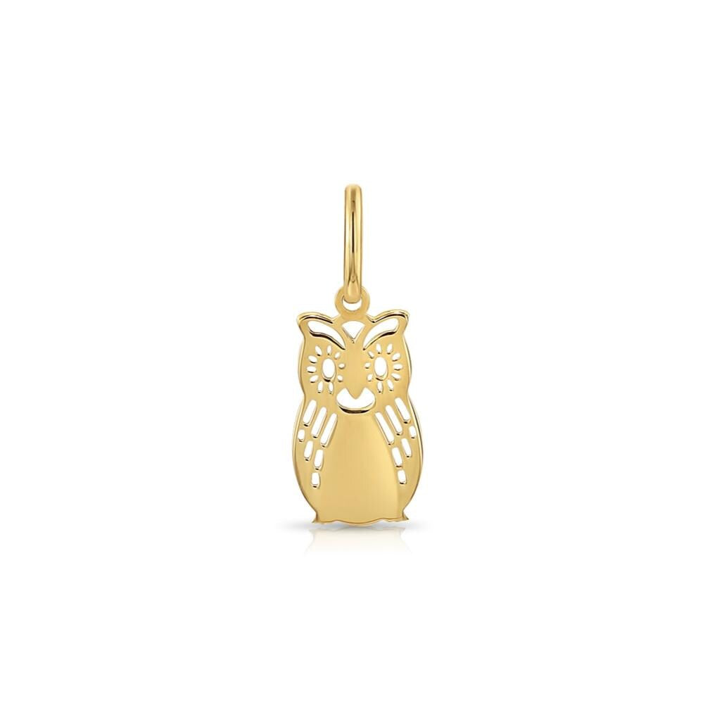 14K Gold Owl Pendant Necklace with 18" Chain