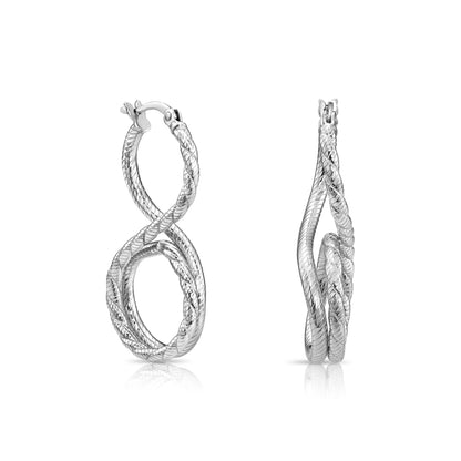 925 Sterling Silver Diamond-Cut Infinity Hoop Earrings with Hand-Engraved Design