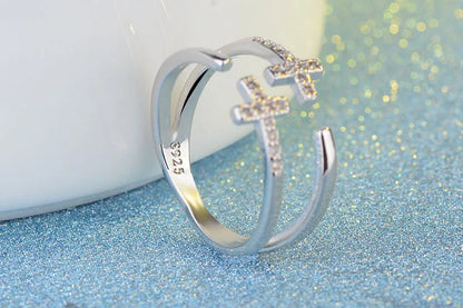 Silver 925 Jewelry Silver Rings for Women 925 Sterling Silver Trendy Cross Finger Ring Size Adjustable Support Dropship