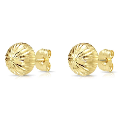 14K Gold Diamond-Cut Sparkle Ball Stud Earrings with Secure Butterfly Pushbacks – 3mm–8mm