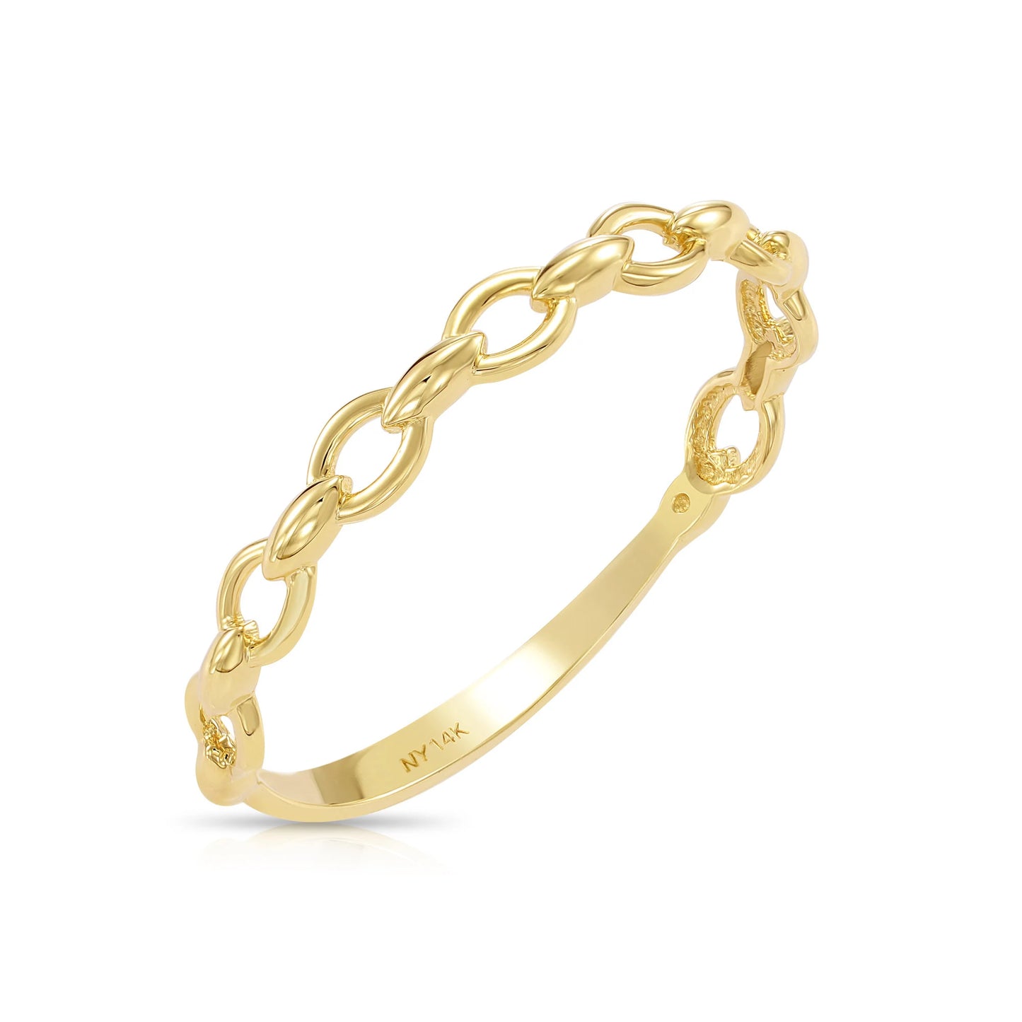 14K Gold Cuban Link Ring – Dainty Stackable Curb Chain Ring