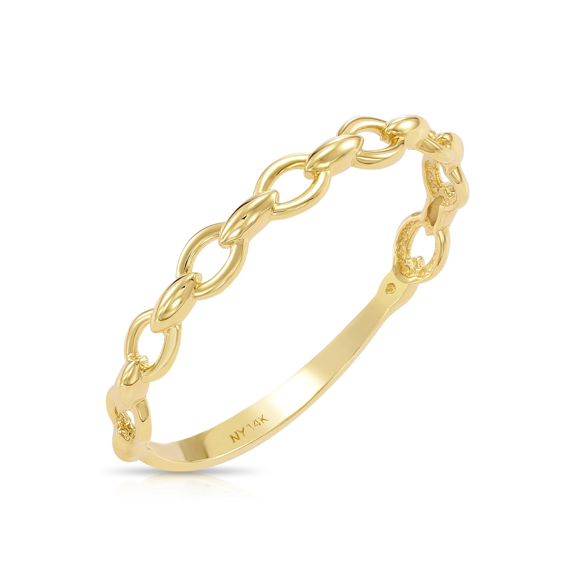 14K Gold Cuban Link Ring – Dainty Stackable Curb Chain Ring