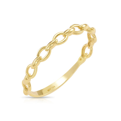 14K Gold Cuban Link Ring – Dainty Stackable Curb Chain Ring