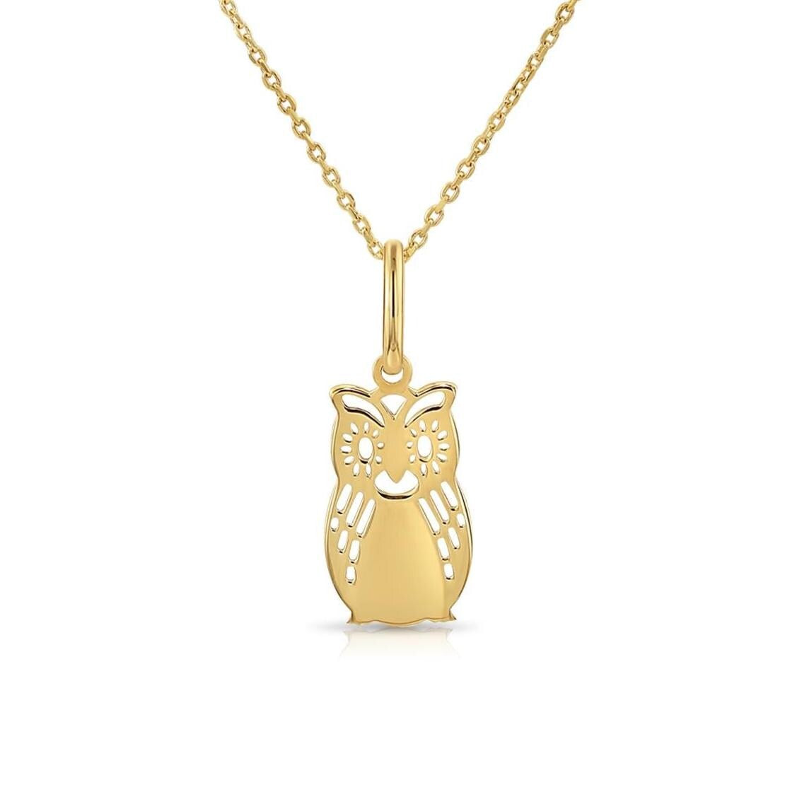 14K Gold Owl Pendant Necklace with 18" Chain