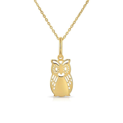 14K Gold Owl Pendant Necklace with 18" Chain