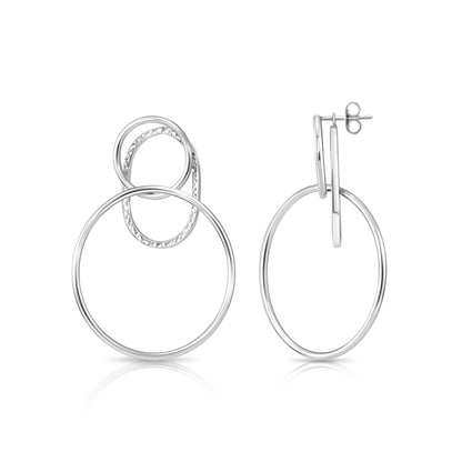 925 Sterling Silver Diamond-Cut Multi Circle Hoop Stud Earrings
