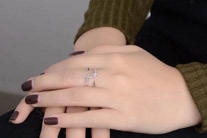 Silver 925 Jewelry Silver Rings for Women 925 Sterling Silver Trendy Cross Finger Ring Size Adjustable Support Dropship