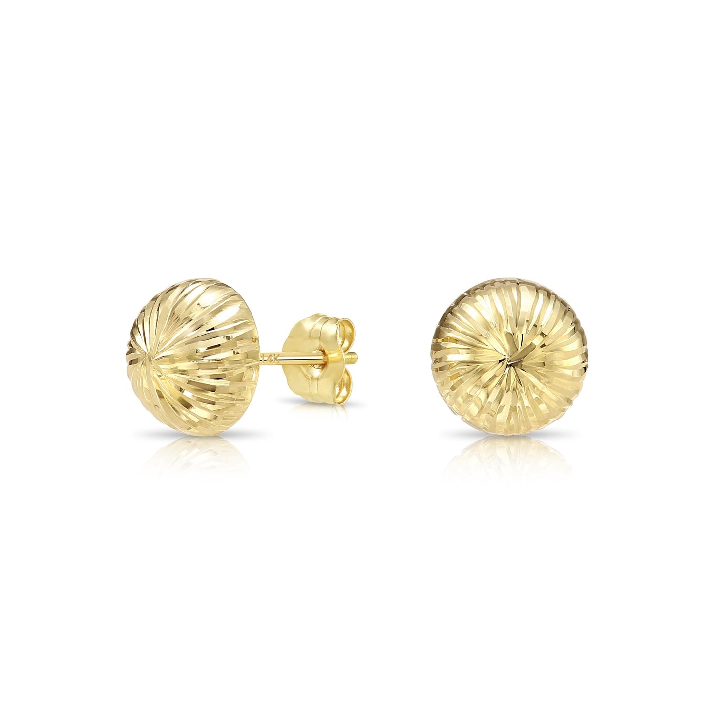 14K Gold Diamond-Cut Sparkle Ball Stud Earrings with Secure Butterfly Pushbacks – 3mm–8mm