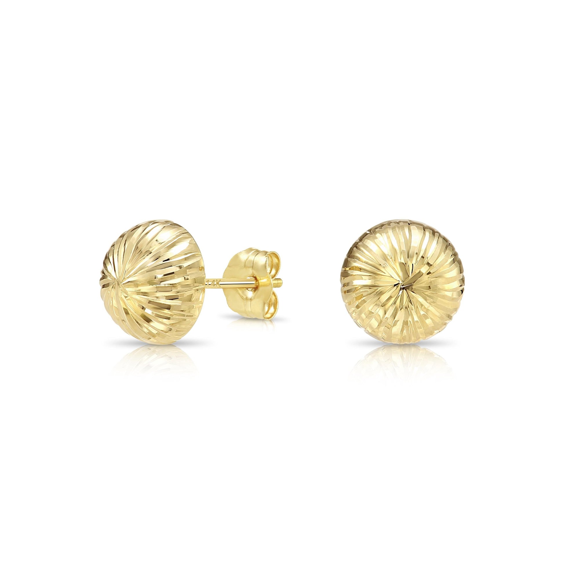 14K Gold Diamond-Cut Sparkle Ball Stud Earrings with Secure Butterfly Pushbacks – 3mm–8mm